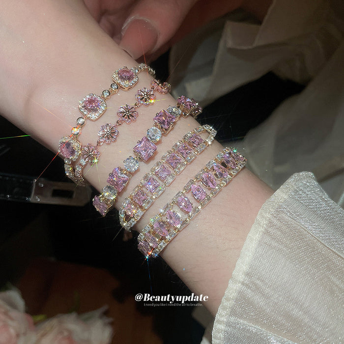 Twenty Six Mixed Pink Crystal Flower Butterfly Heart And Square Bracelets