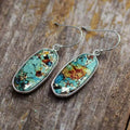 Silver Tone Marbled Turquoise Hexagon Drop Hook Earrings view 3