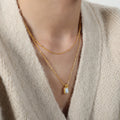Gold Double Layer Rectangular Shell Pendant Chain Necklace view 6
