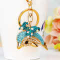 Jeweled Bow Dolphin Keychains in Pink and Blue with Bare Wrist Loops view 7