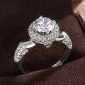 Round White Stone Ring with Raised Basket and Textured Band view 3