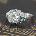 Silver Cushion Clear Center Ring Green Triangle Accents view 2