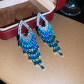 Crystal Baguette Tassel Stud Earrings in Five Color Options view 5