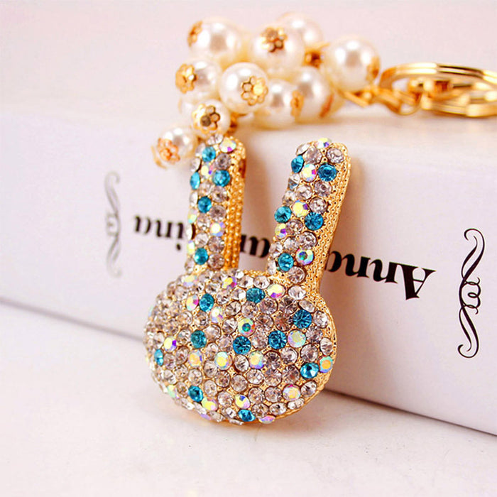 Faux Pearl Rabbit Head Zinc Alloy Keychain Animal Bag Charm