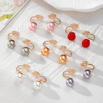 Pearl Bead Ear Clips Spiral Pad Gold Wire 6 Pearl Colors