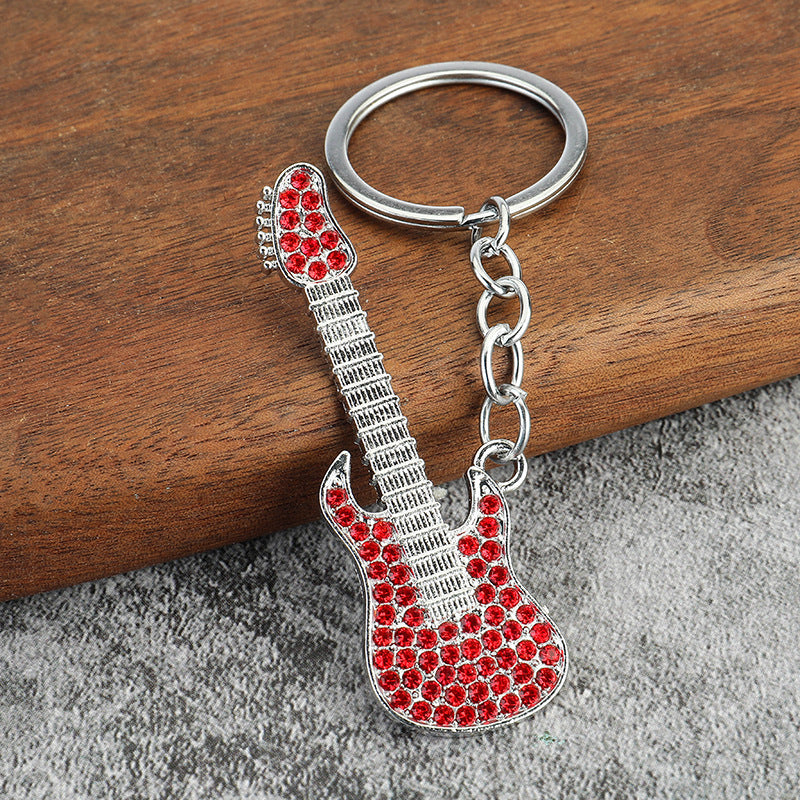 Colorful Rhinestone Guitar Metal Keychain Concert Gift Accessory