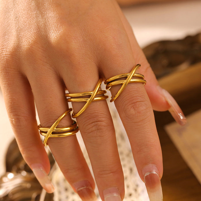Gold Cross Wrap Multi-Band Openwork Metal Finger Ring