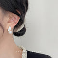 Gold Tone Translucent Leaf And White Pearl Stud Earrings view 2