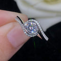 Silver Tone Round Crystal Swirl Halo Ring with Polished Finish view 3