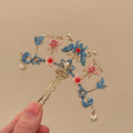 Blue Pink Enamel Butterfly Flower Pearl Hair Stick view 4