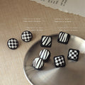 Black White Checkered and Zebra Pattern Stud Earrings view 1