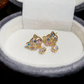 Gold Tone Pastel Crystal Cat Drop Stud Earrings Decorative Jewelry view 6