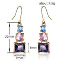 Gold Tone Purple Pink and Blue Geometric Drop Earrings view 4