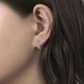 Silver Double Row Pave Clear Stone Huggie Hoop Earrings view 3