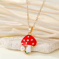 Gold Tone Red Enamel Mushroom Pendant Necklaces in Three Designs view 3