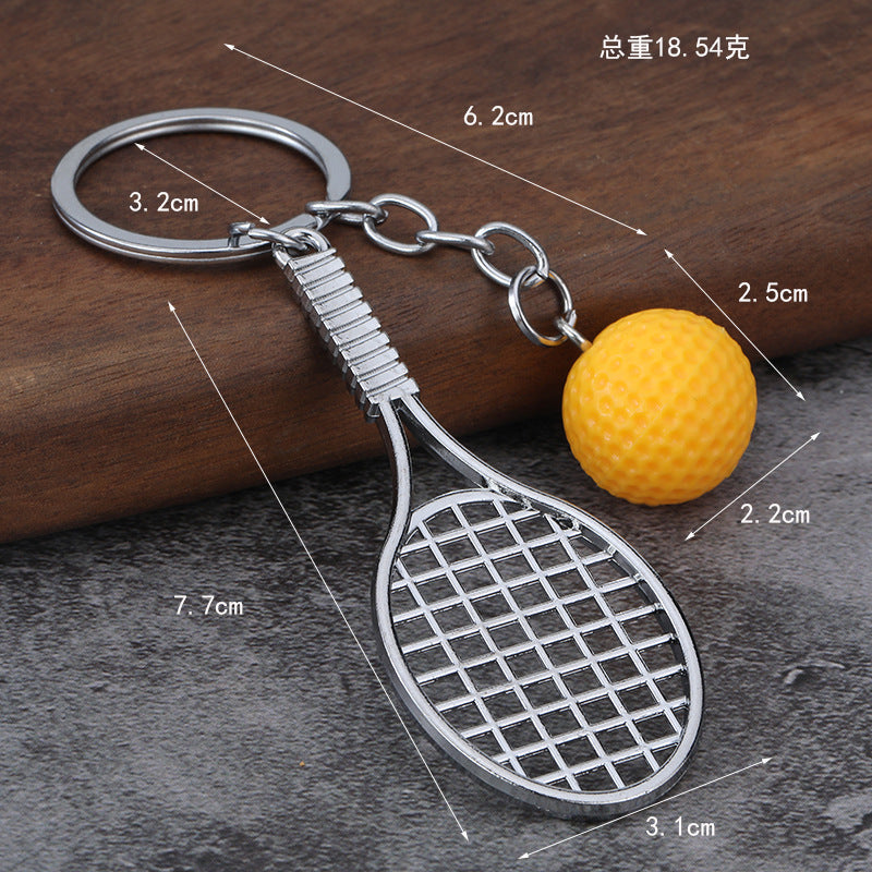 Mini Tennis Racket Zinc Alloy Sports Souvenir Keychain Gift
