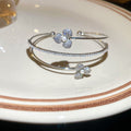 CZ Pearl Flower Multi Layer Open Bangle Cuff Silver Gold view 6