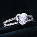Silver Tone Heart Clear Stone Triple Row Ring Statement Jewelry view 2