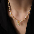 Gold Tone Star and Pearl Beaded Necklace Decorative Jewelry Design view 3