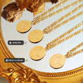 Gold Oval Disc Engraved Flower Pendant Curb Chain Necklace view 2