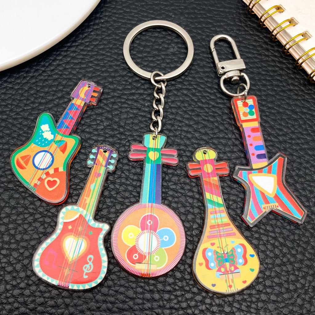 Printed Acrylic Music Guitar Pipa Guqin Double Sided Charm Pendant for Keychain Jewelry Making