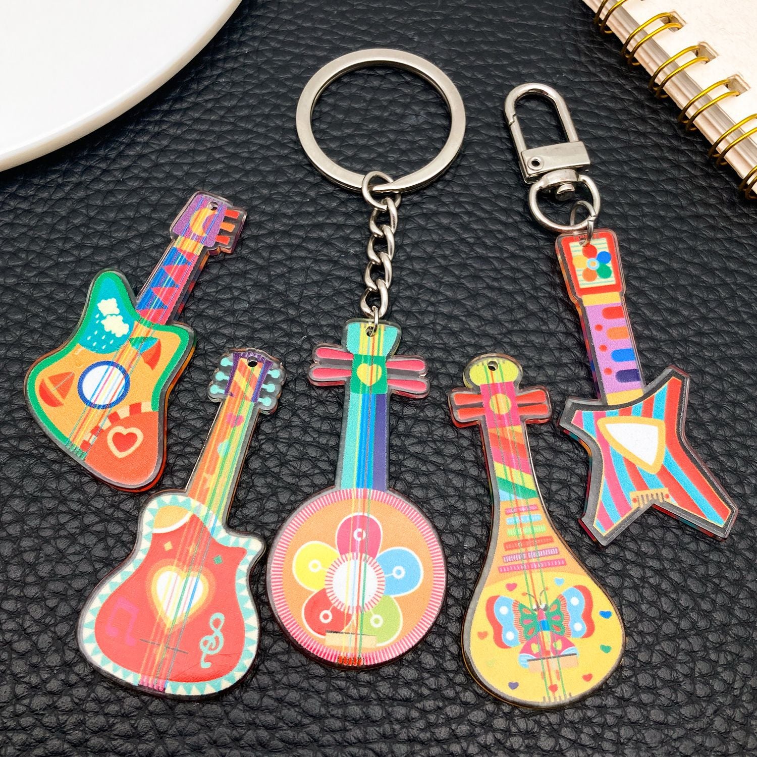 Printed Acrylic Music Guitar Pipa Guqin Double Sided Charm Pendant for Keychain Jewelry Making