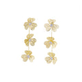 Gold and Silver Triple Four Petal Dangle Flower Earrings view 5