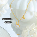 Gold Bunny Face Pendant Necklace Star Charm Ball Chain view 2