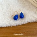 Cobalt Blue Teardrop Hook Earrings with Gold Tone Wires view 4