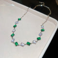 Square Zircon Necklace Bracelet Sets White Green Pink view 7