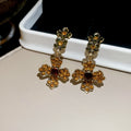 Rhinestone Flower Cluster Necklace Drop Earrings Gold Tone view 7