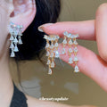 Crystal Fan Tassel Clip-On Earrings in Silver and Gold view 2