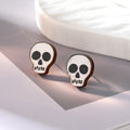 Halloween Wood Skull Ghost and Spider Stud Earrings in Nineteen Designs view 2