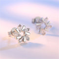 Silver Tone Radial Baguette Stone Cluster Stud Earrings view 3