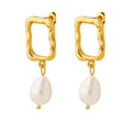 Gold And Steel Irregular Square Pearl Drop Earrings view 5