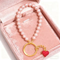 Pink Faux Pearl Wristlet Keychain Red Glitter Heart Charm view 4