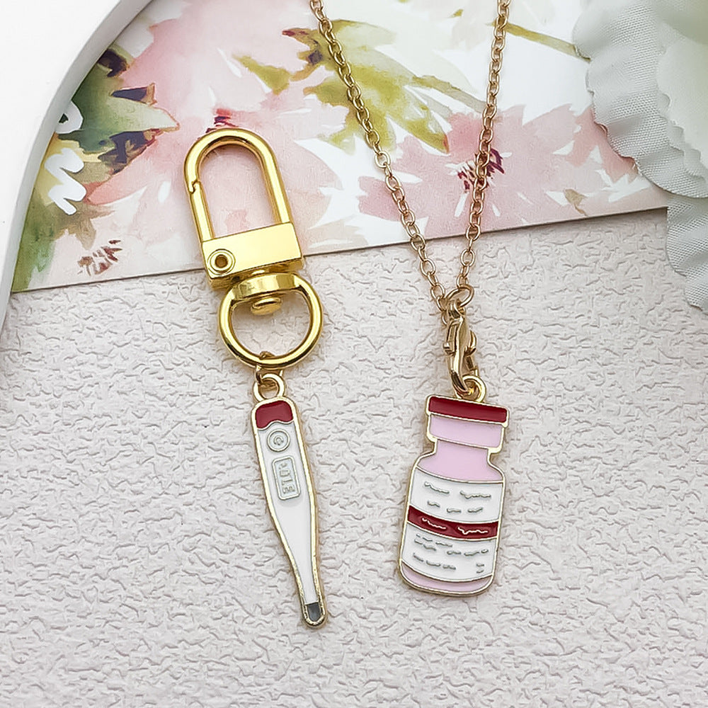 Enamel Zinc Alloy Nurse Hat Medicine Bottle Thermometer Syringe Nurse Cap Charm Pendants for DIY Jewelry