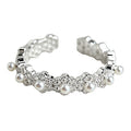 Silver Tone Pearl Flower And Leaf Open Rings In Two Styles view 5