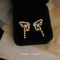 Gold Openwork Crystal Butterfly Dangle Stud Earrings view 6