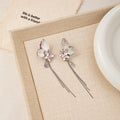 Silver Pink Butterfly Twin Chain Tassel Stud Earrings view 3
