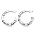 Silver Tone Rounded Hoop Stud Earrings with Polished Metal Finish view 3