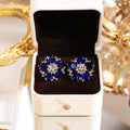 Red Sapphire Rhinestone Flower Stud Earrings Gold Tone view 7