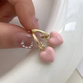 Pink Heart Charm Huggie Hoop Earrings in Gold Tone view 6