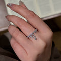 Silver Pavé Open Ring With Dangling Crystal Drop Charms view 1
