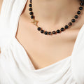 Black Round Bead Necklaces Gold Toggle Clasp Three Sizes view 1