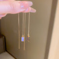Opalescent Rectangle Chain Threader Earrings in Gold Tone view 6