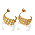 Gold Steel Titanium Disc Mesh C-Shape Stud Earrings Hoop Style view 5