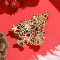 Crystal Star Openwork Christmas Tree Brooch in Green and Gold view 3