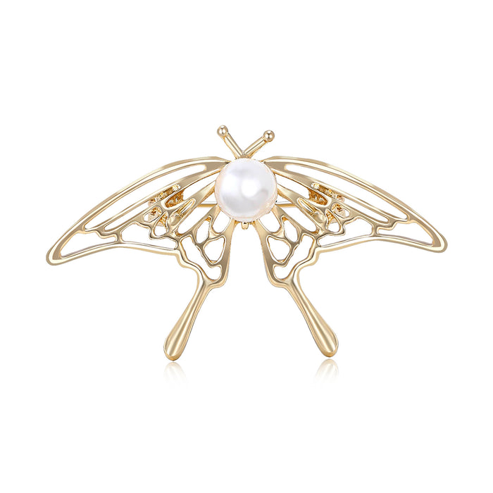 Openwork Butterfly Brooch with Pearl Body in Gold and Silver