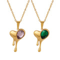 Melting Heart Pendant Necklace Pink Or Green Crystal Stones view 5